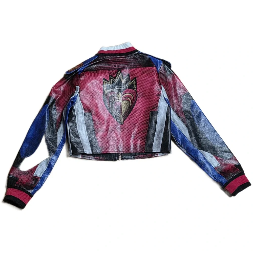 Disney Decendants Evie Bomber Jacket Girl's Size‎ 7/8 Red Blue Black Cropped